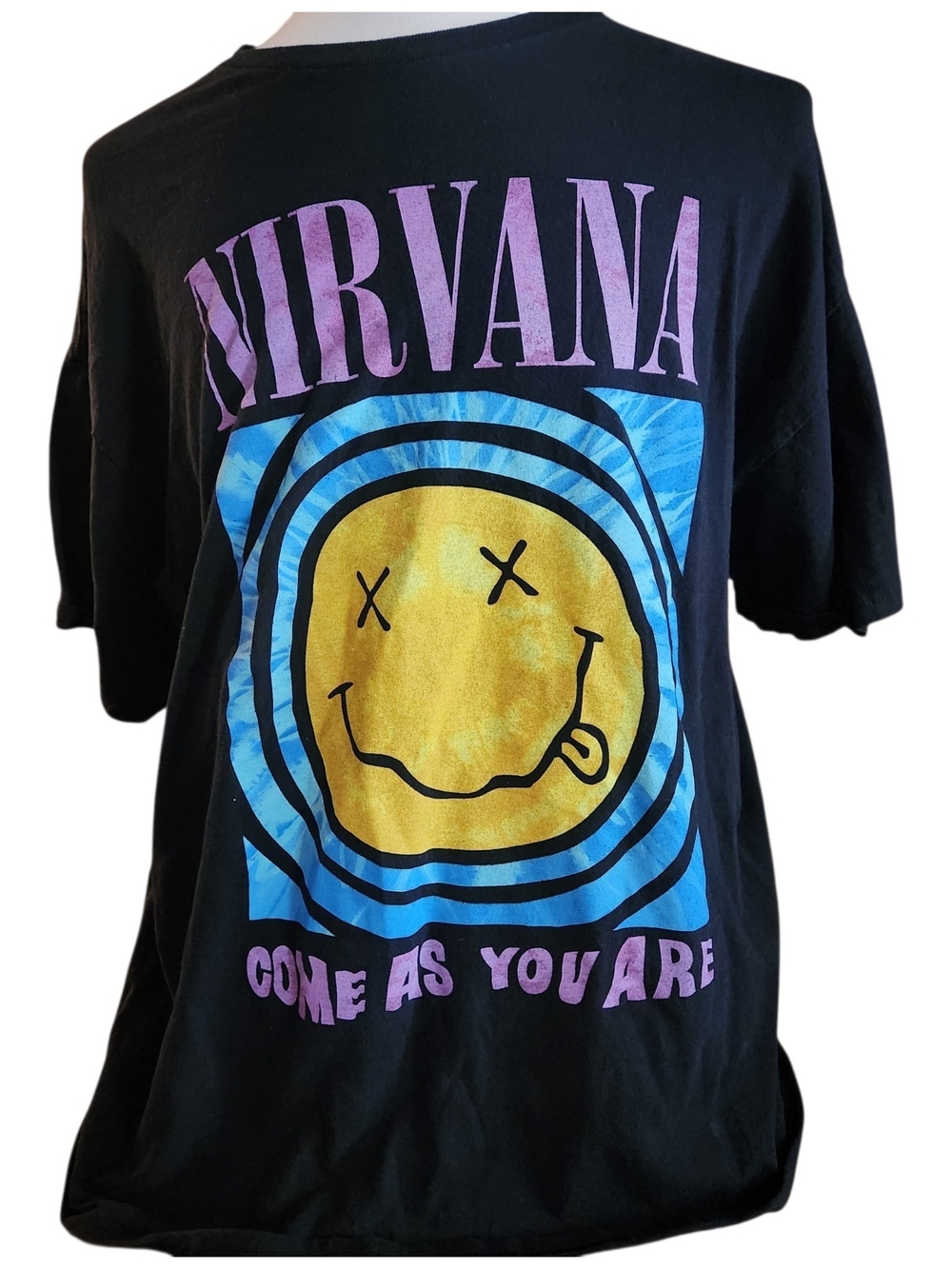 Nirvana Mens Graphic Tee -Come As You Are-  Yellow Smiley & Pink-Unisex Size XXL
